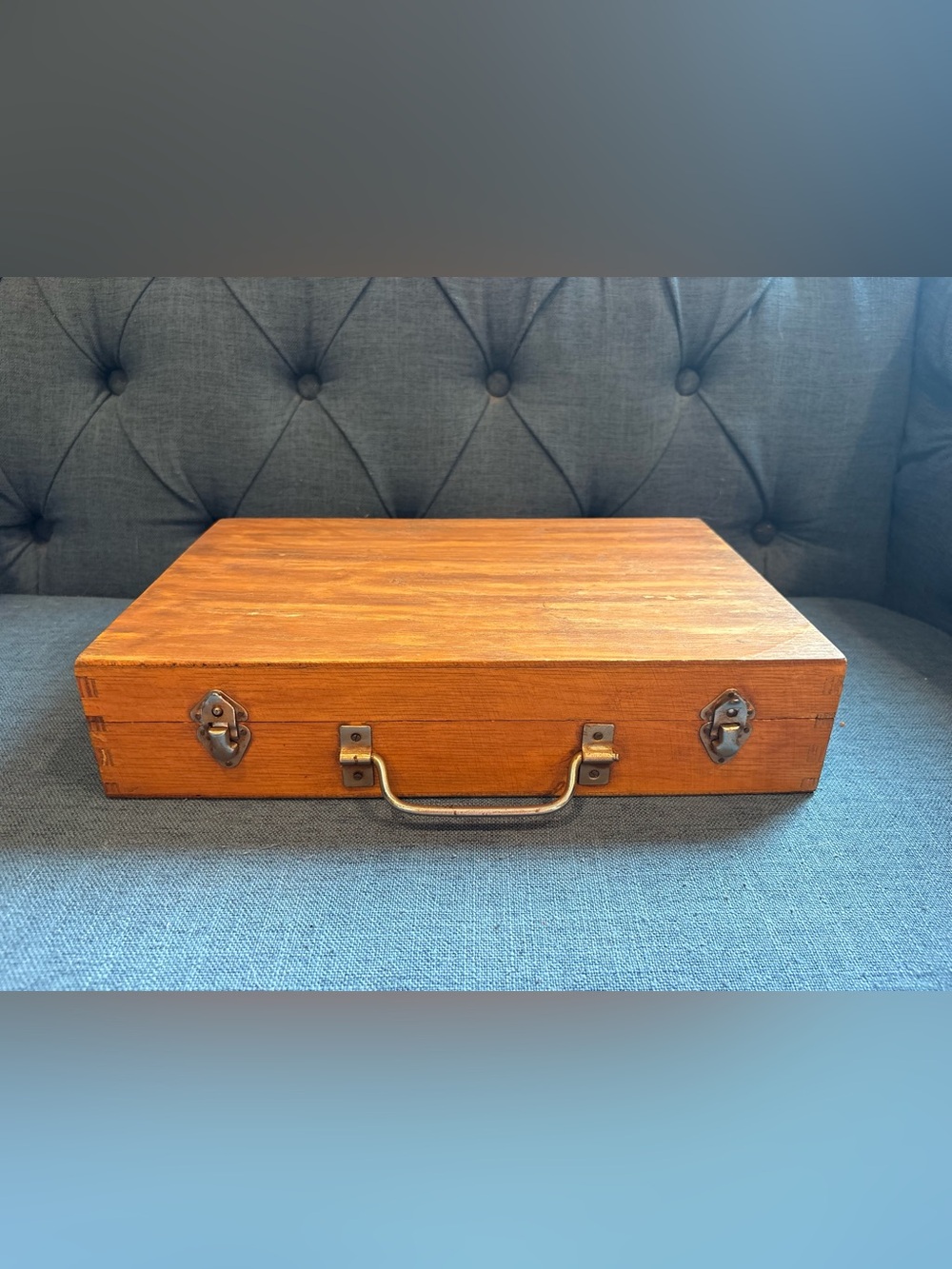 Vintage Wooden Storage Case with Brass Handle - Brown